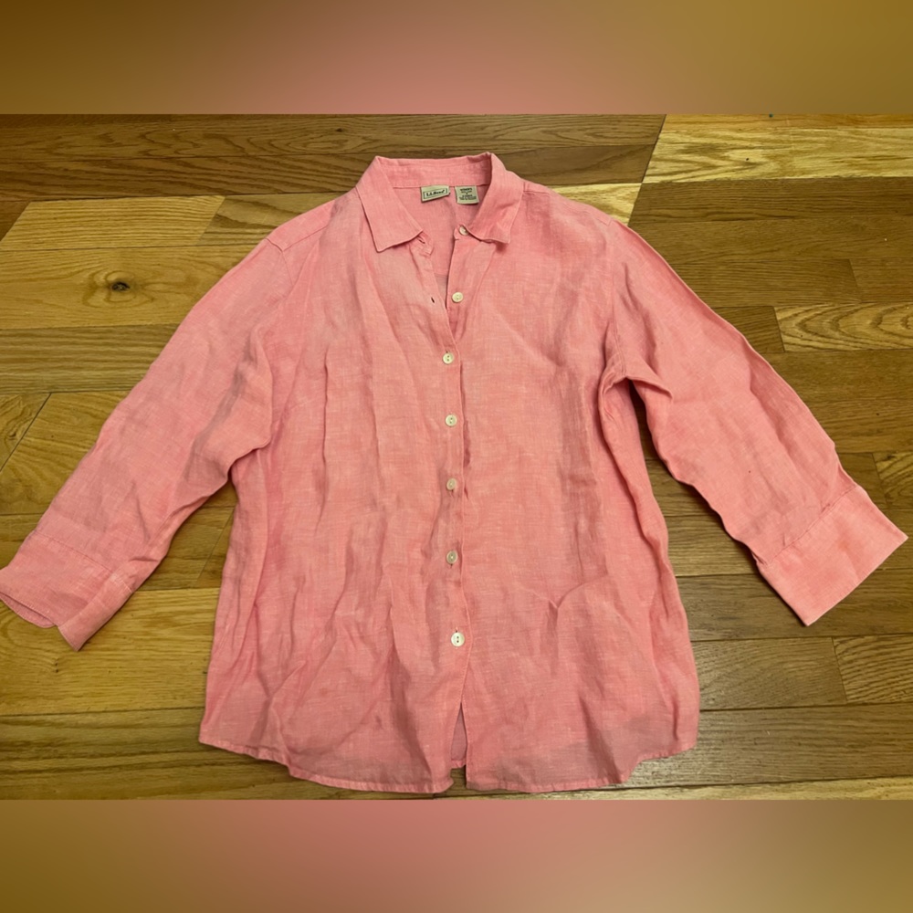 L.L. Bean Pink Button Down Shirt - 100% Linen